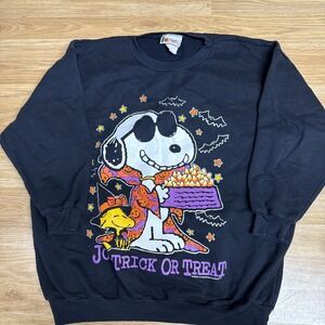 Vintage Peanuts Snoopy Halloweeen‎ Sweatshirt Black Size XL Charlie Brown